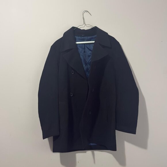 M&S Man Black Wool Blend Peacoat - Picture 2 of 6
